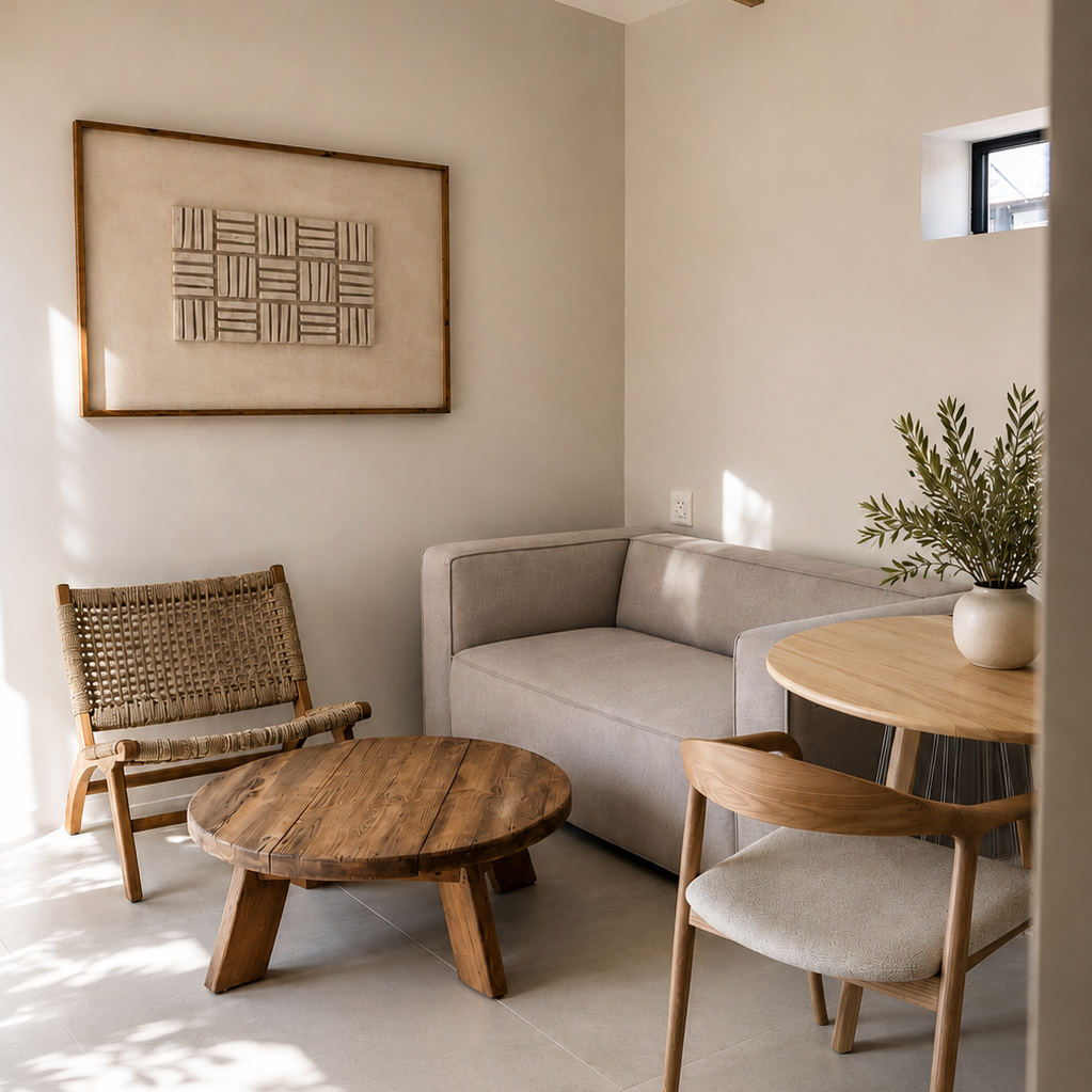 Nomad Apartment boutique living room with table and coach