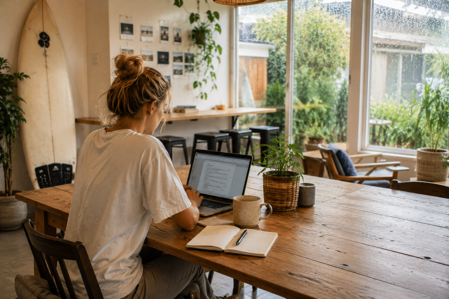 Girl working remote in Café